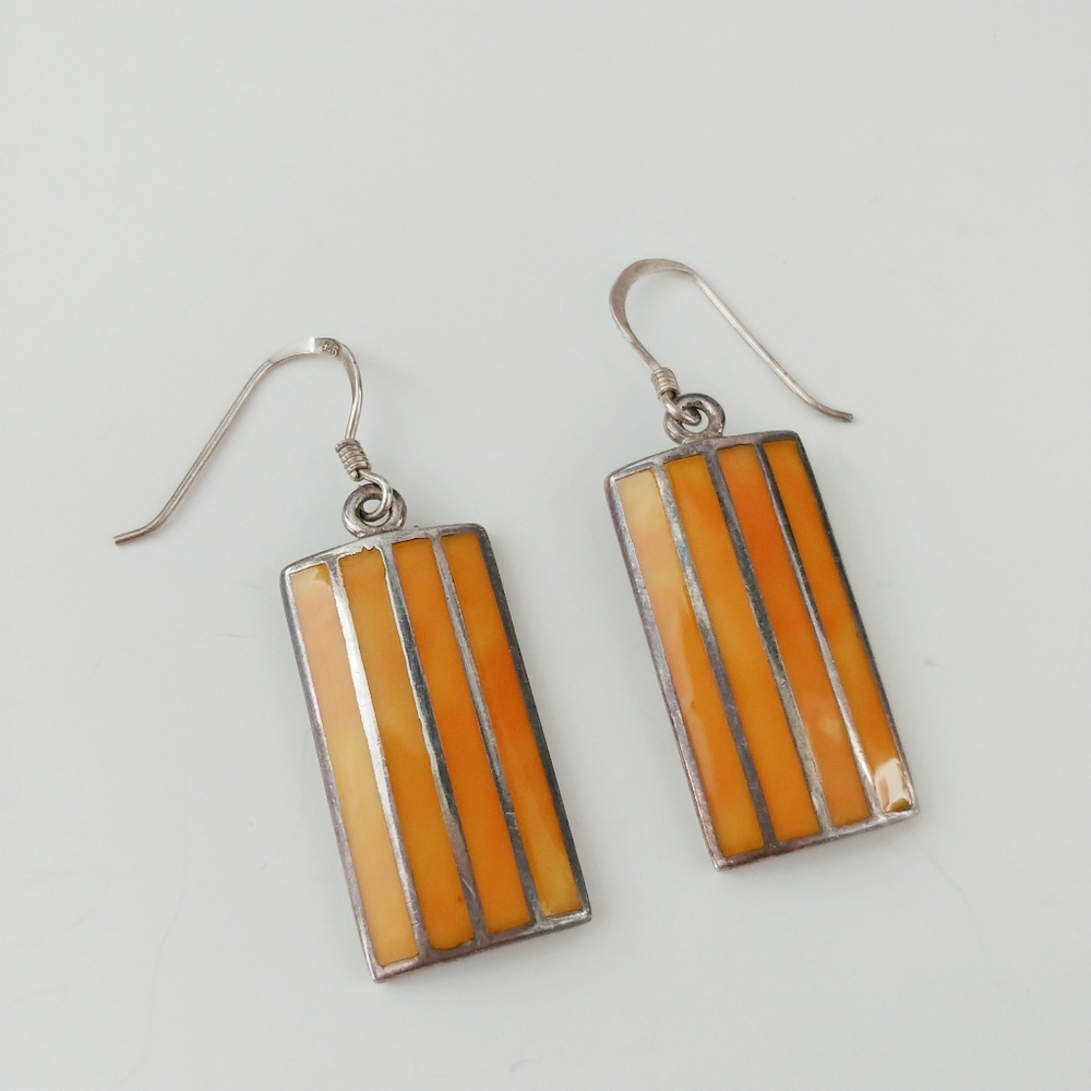 Vtg Peyote Bird inlay sterling artisan earrings